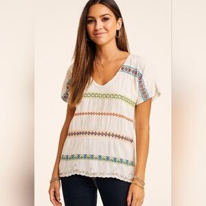 Johnny Was COTTON Embroidery Daisy Eyelet Tunic White Women's‎ Medium